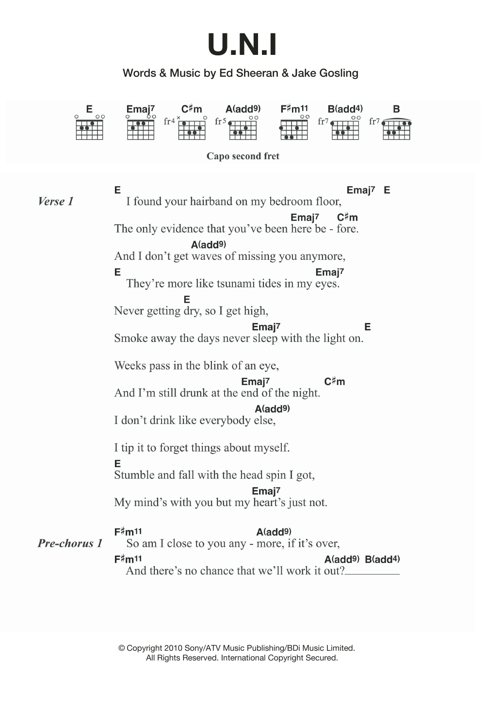 Ed Sheeran U.N.I sheet music notes and chords. Download Printable PDF.