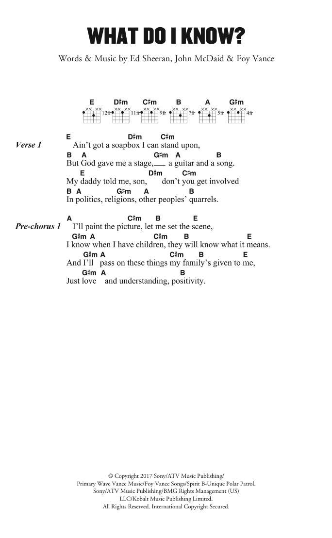 Ed Sheeran What Do I Know? sheet music notes and chords. Download Printable PDF.