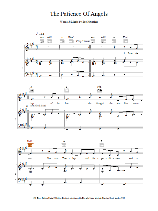 Eddi Reader The Patience Of Angels sheet music notes and chords arranged for Piano, Vocal & Guitar Chords