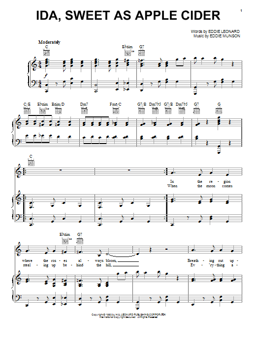 Learn to play Eddie Cantor Ida, Sweet As Apple Cider sheet music for Piano, Vocal & Guitar Chords (Right-Hand Melody) in minutes. Price: 7.8900$ Eddie Cantor Ida, Sweet As Apple Cider sheet music notes and chords arranged for Piano, Vocal & Guitar Chords (Right-Hand Melody)