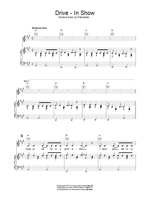 Learn to play Eddie Cochran Drive-In Show sheet music for Piano, Vocal & Guitar Chords in minutes. Price: 7.8900$ Eddie Cochran Drive-In Show sheet music notes and chords arranged for Piano, Vocal & Guitar Chords
