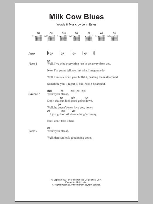 Eddie Cochran Milk Cow Blues sheet music notes and chords. Download Printable PDF.