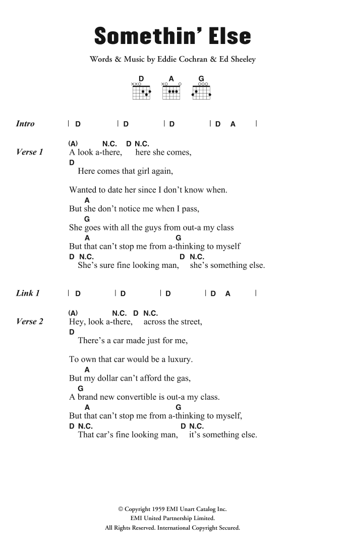 Eddie Cochran Somethin' Else sheet music notes and chords. Download Printable PDF.