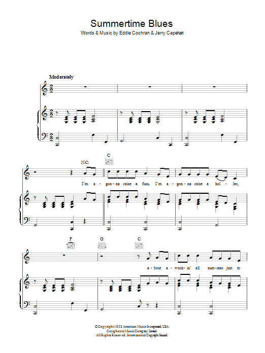 Eddie Cochran Summertime Blues sheet music notes and chords. Download Printable PDF.