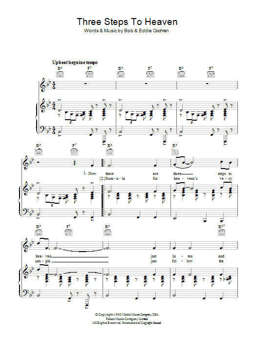 Eddie Cochran Three Steps To Heaven sheet music notes and chords. Download Printable PDF.