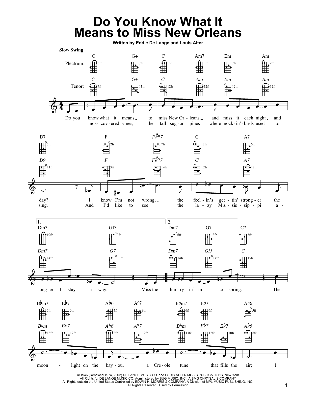 Eddie De Lange Do You Know What It Means To Miss New Orleans sheet music notes and chords. Download Printable PDF.