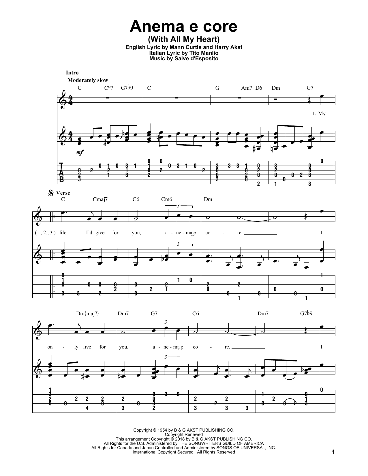 Eddie Fisher Anema E Core (With All My Heart) sheet music notes and chords. Download Printable PDF.