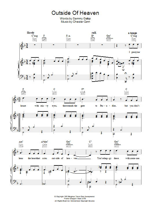 Eddie Fisher Outside Of Heaven sheet music notes and chords arranged for Piano, Vocal & Guitar Chords