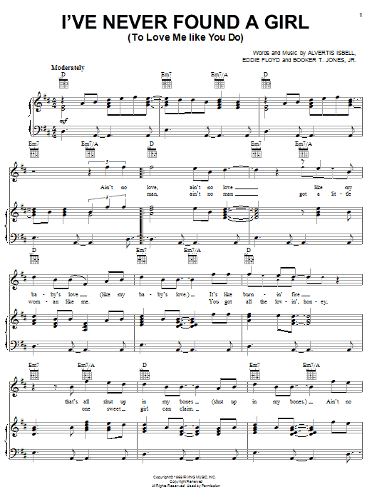 Eddie Floyd I've Never Found A Girl (To Love Me Like You Do) sheet music notes and chords. Download Printable PDF.