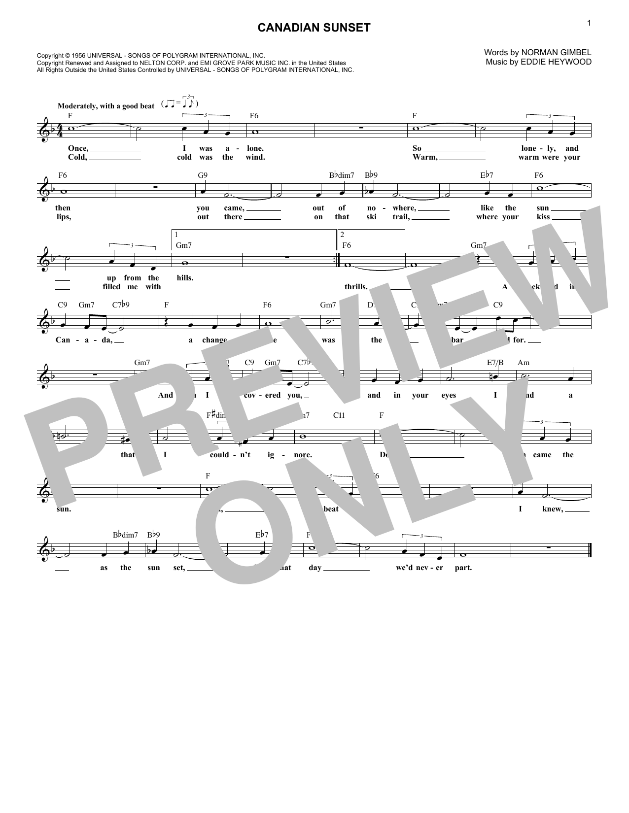 Eddie Heywood Canadian Sunset sheet music notes and chords. Download Printable PDF.