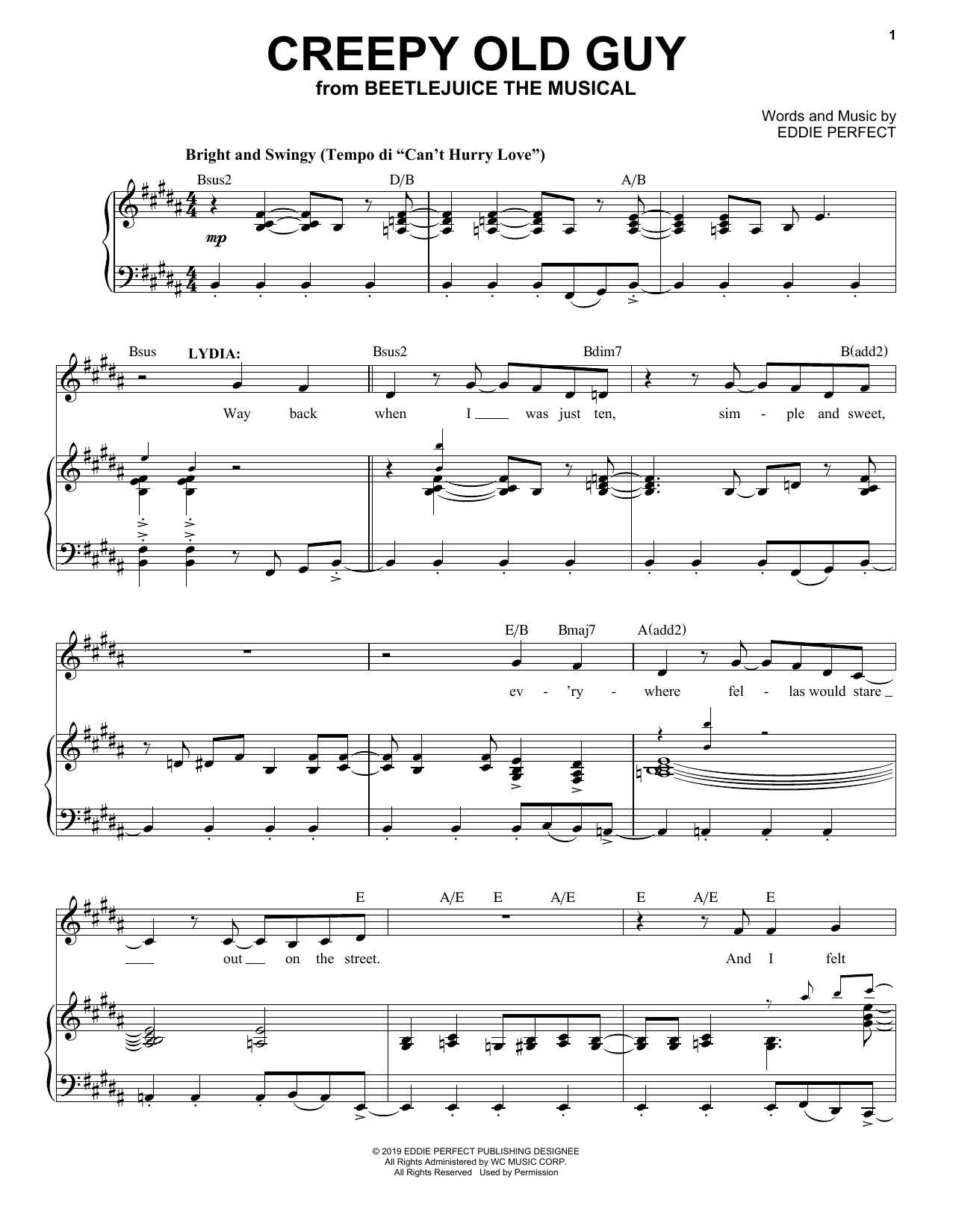 Eddie Perfect Creepy Old Guy (from Beetlejuice The Musical) sheet music notes and chords. Download Printable PDF.