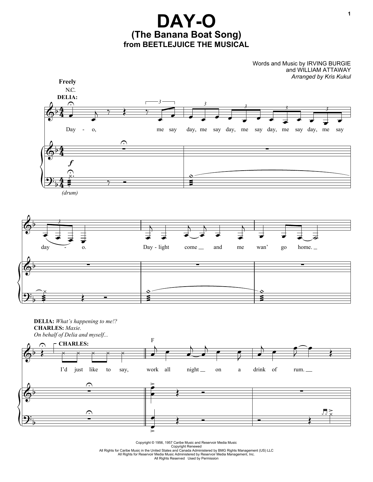 Eddie Perfect Day-O (The Banana Boat Song) (from Beetlejuice The Musical) (arr. Kris Kulul) sheet music notes and chords. Download Printable PDF.