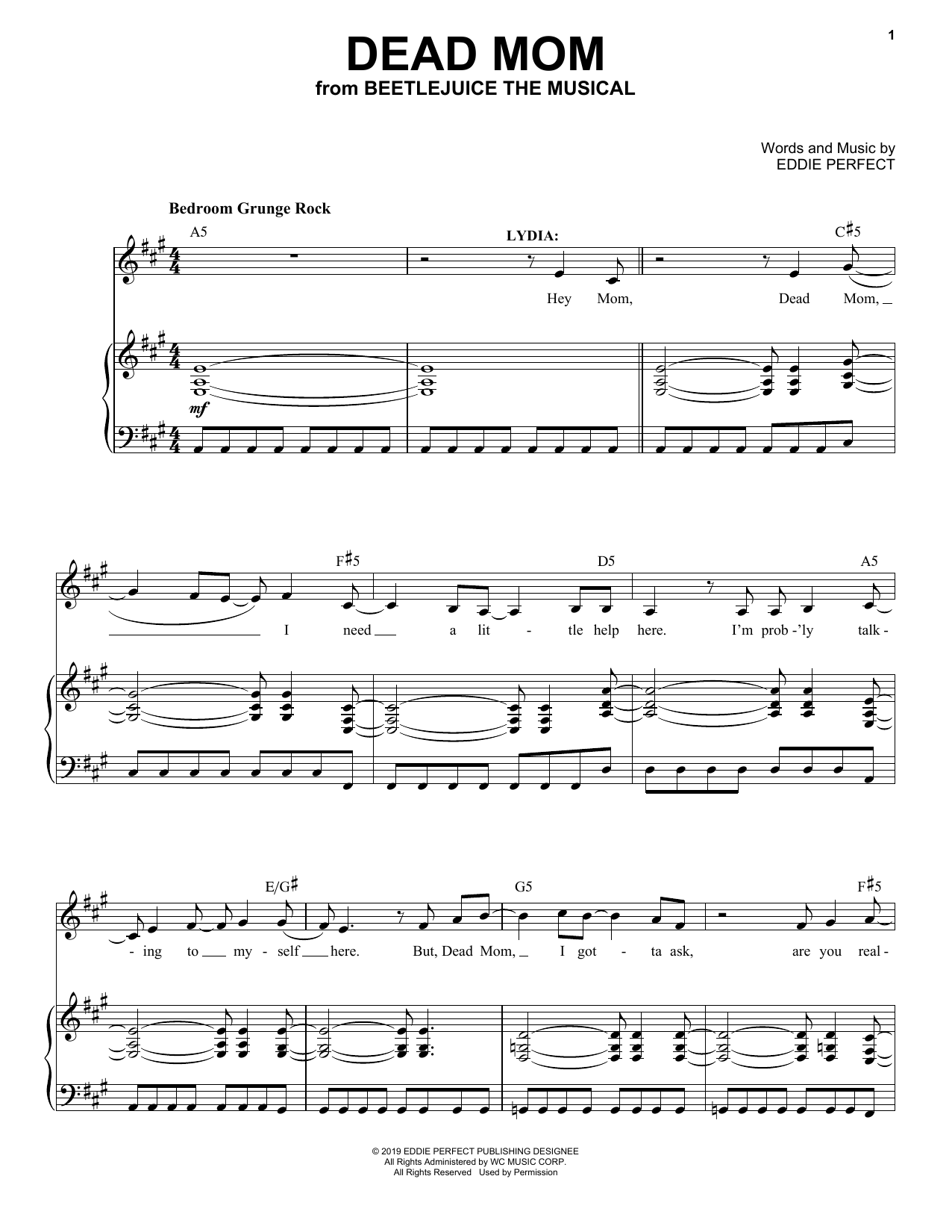 Eddie Perfect Dead Mom (from Beetlejuice The Musical) sheet music notes and chords. Download Printable PDF.