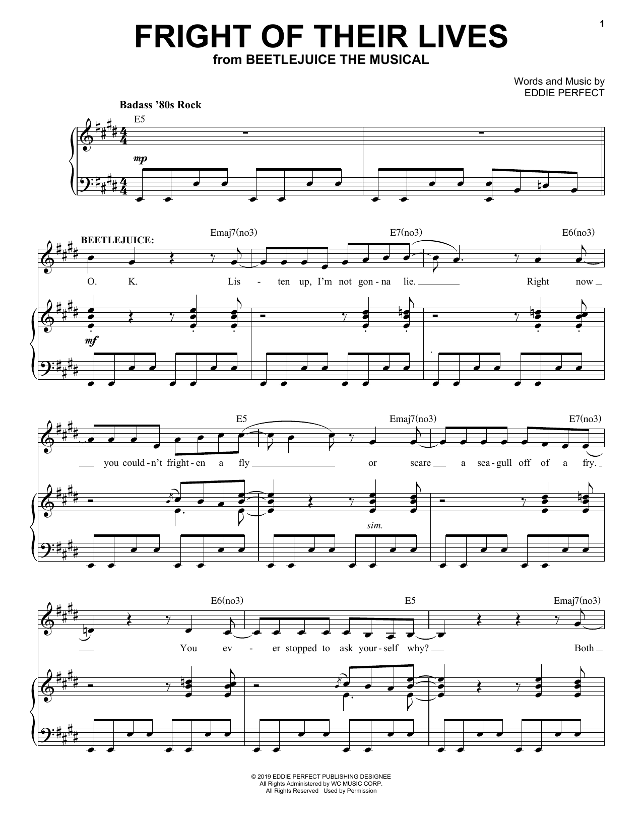 Eddie Perfect Fright Of Their Lives (from Beetlejuice The Musical) sheet music notes and chords. Download Printable PDF.