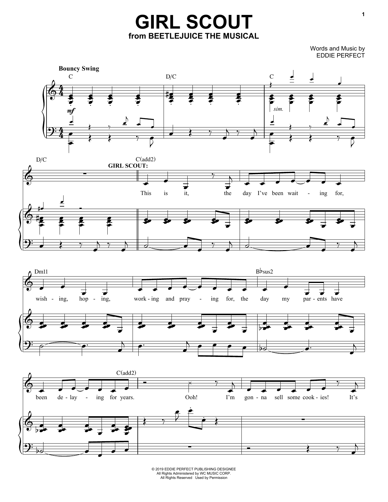 Eddie Perfect Girl Scout (from Beetlejuice The Musical) sheet music notes and chords. Download Printable PDF.