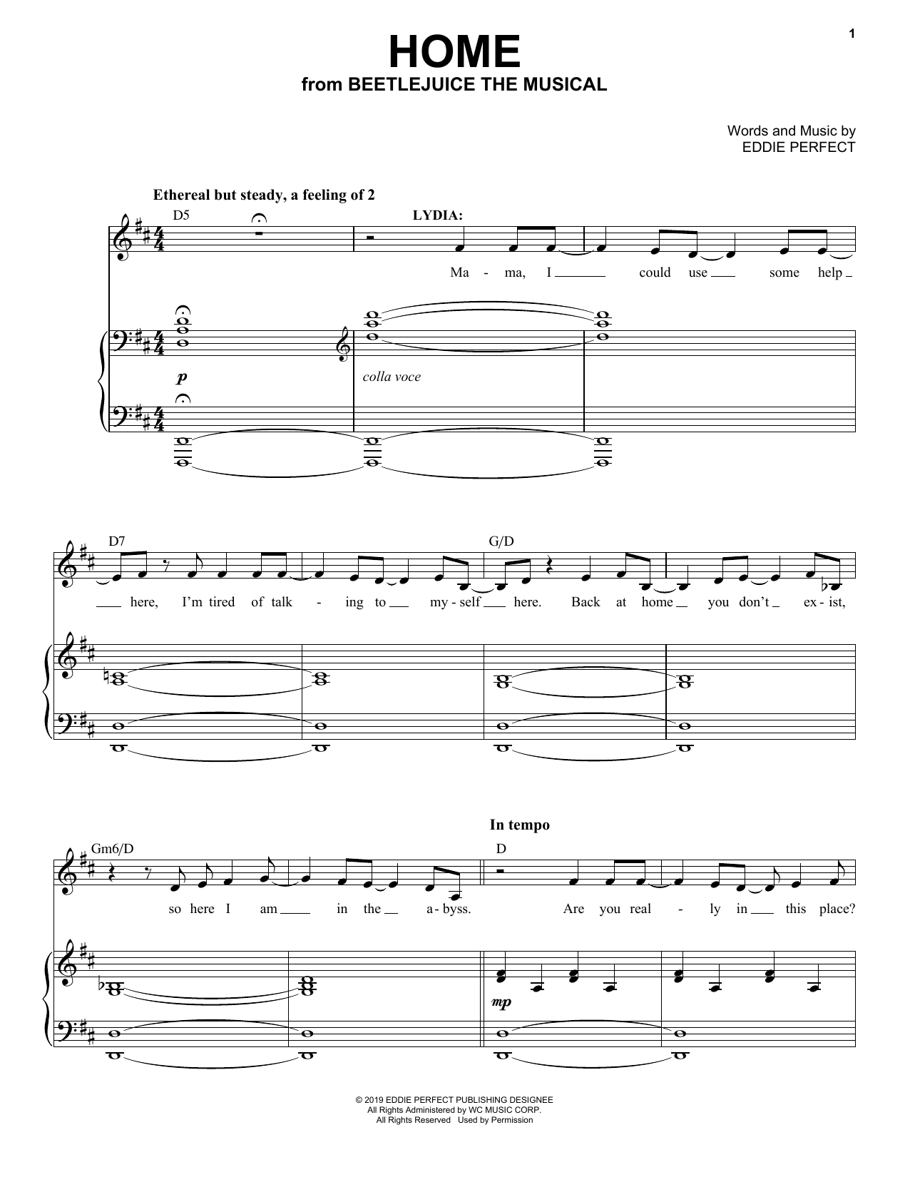 Eddie Perfect Home (from Beetlejuice The Musical) sheet music notes and chords. Download Printable PDF.