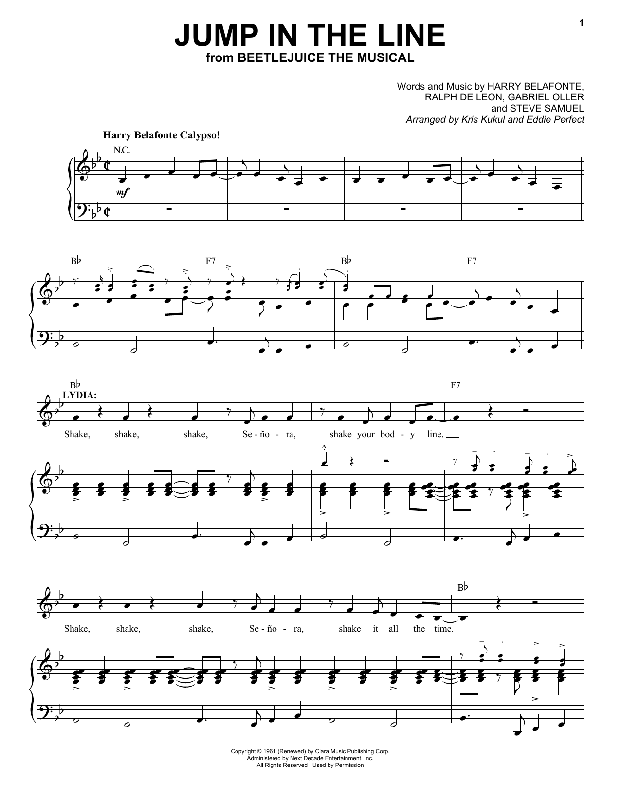 Eddie Perfect Jump In The Line (from Beetlejuice The Musical) (arr. Kris Kulul and Eddie Perfect) sheet music notes and chords. Download Printable PDF.