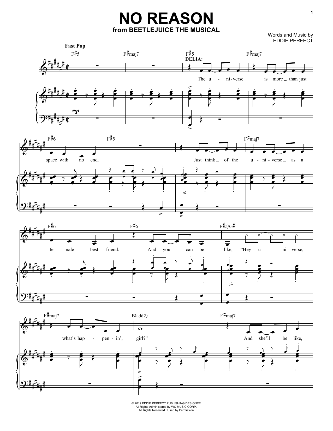 Eddie Perfect No Reason (from Beetlejuice The Musical) sheet music notes and chords. Download Printable PDF.