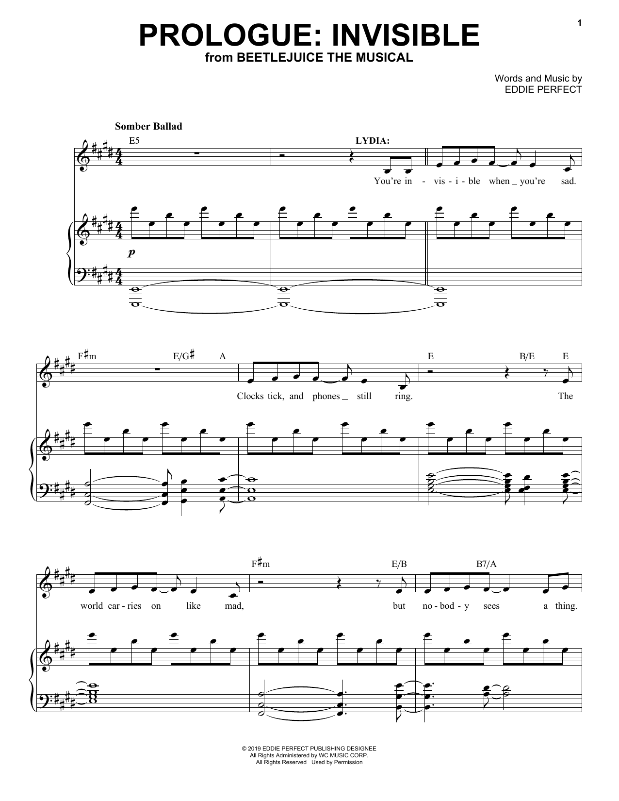 Eddie Perfect Prologue: Invisible (from Beetlejuice The Musical) sheet music notes and chords. Download Printable PDF.