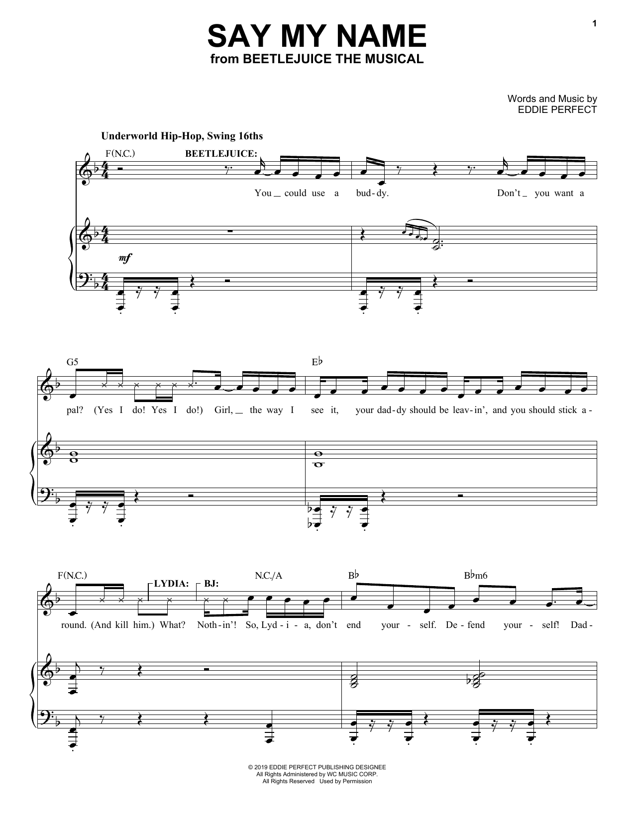 Eddie Perfect Say My Name (from Beetlejuice The Musical) sheet music notes and chords. Download Printable PDF.