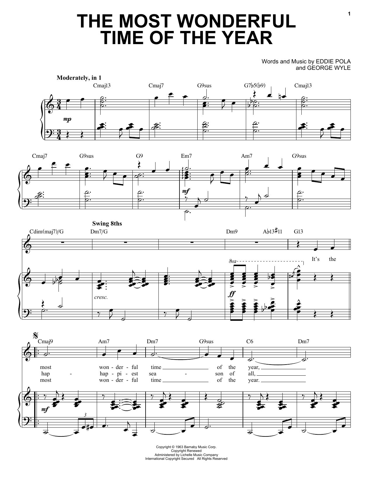 Eddie Pola The Most Wonderful Time Of The Year [Jazz Version] (arr. Brent Edstrom) sheet music notes and chords. Download Printable PDF.