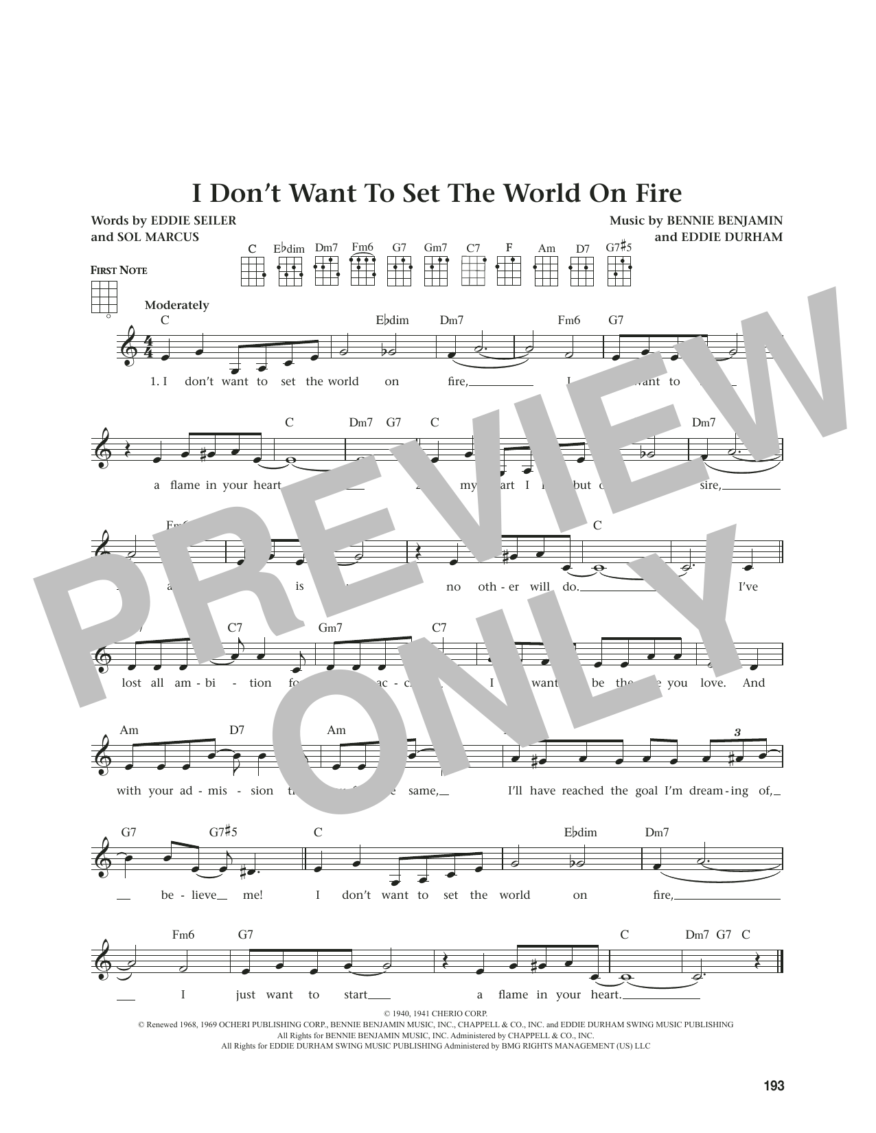 Eddie Seiler I Don't Want To Set The World On Fire (from The Daily Ukulele) (arr. Jim Beloff) sheet music notes and chords. Download Printable PDF.