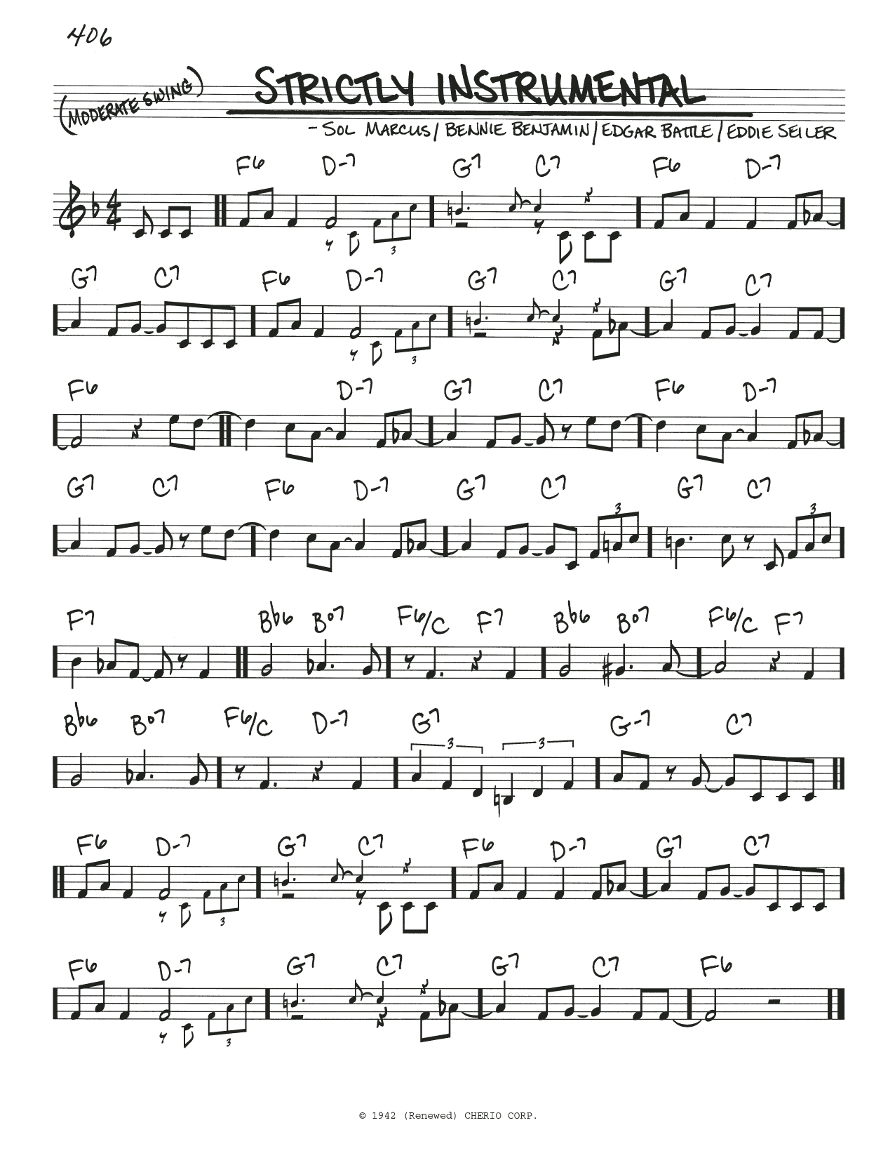 Learn to play Eddie Seiler Strictly Instrumental sheet music for Real Book – Melody & Chords in minutes. Price: 5.9900$ Eddie Seiler Strictly Instrumental sheet music notes and chords arranged for Real Book – Melody & Chords