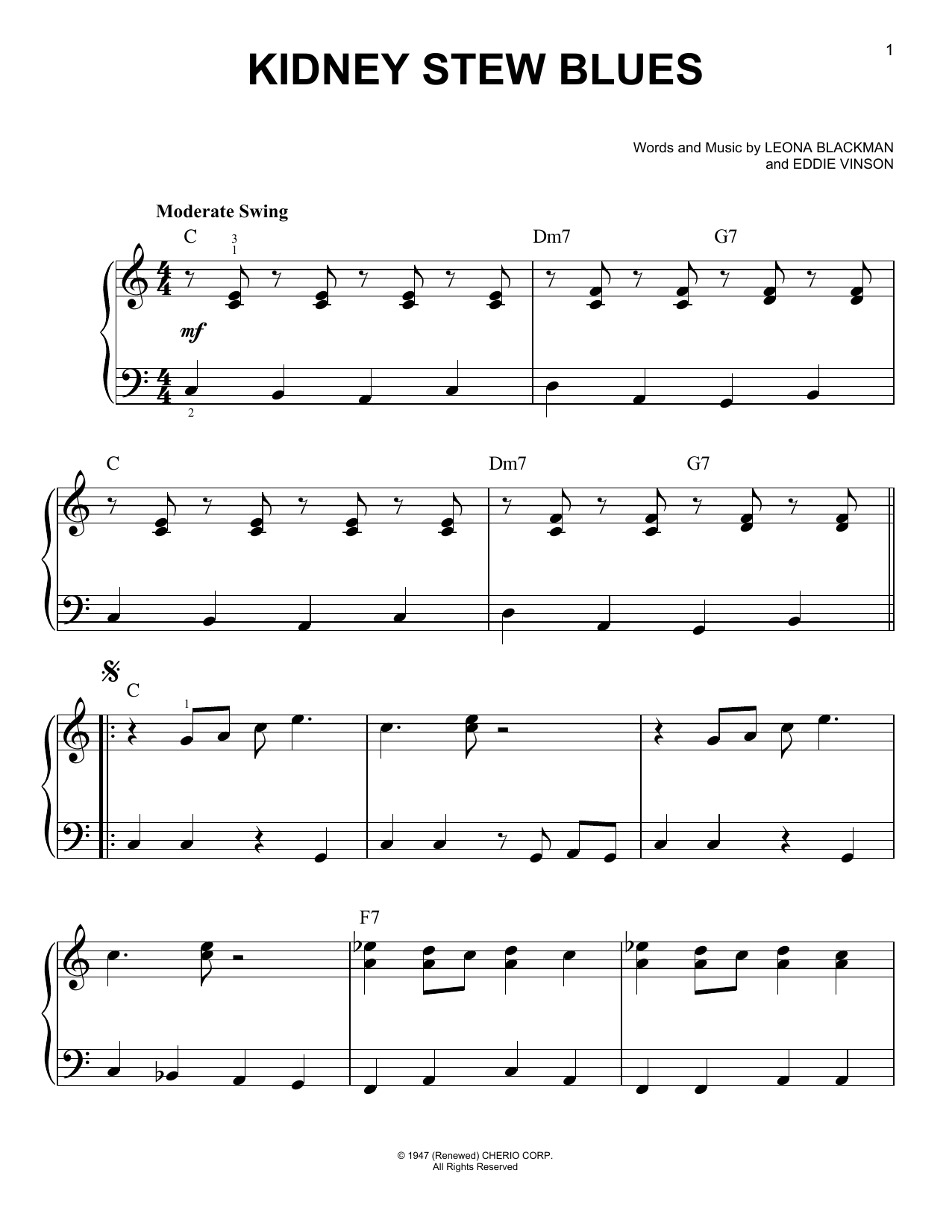 Eddie Vinson Kidney Stew Blues sheet music notes and chords. Download Printable PDF.