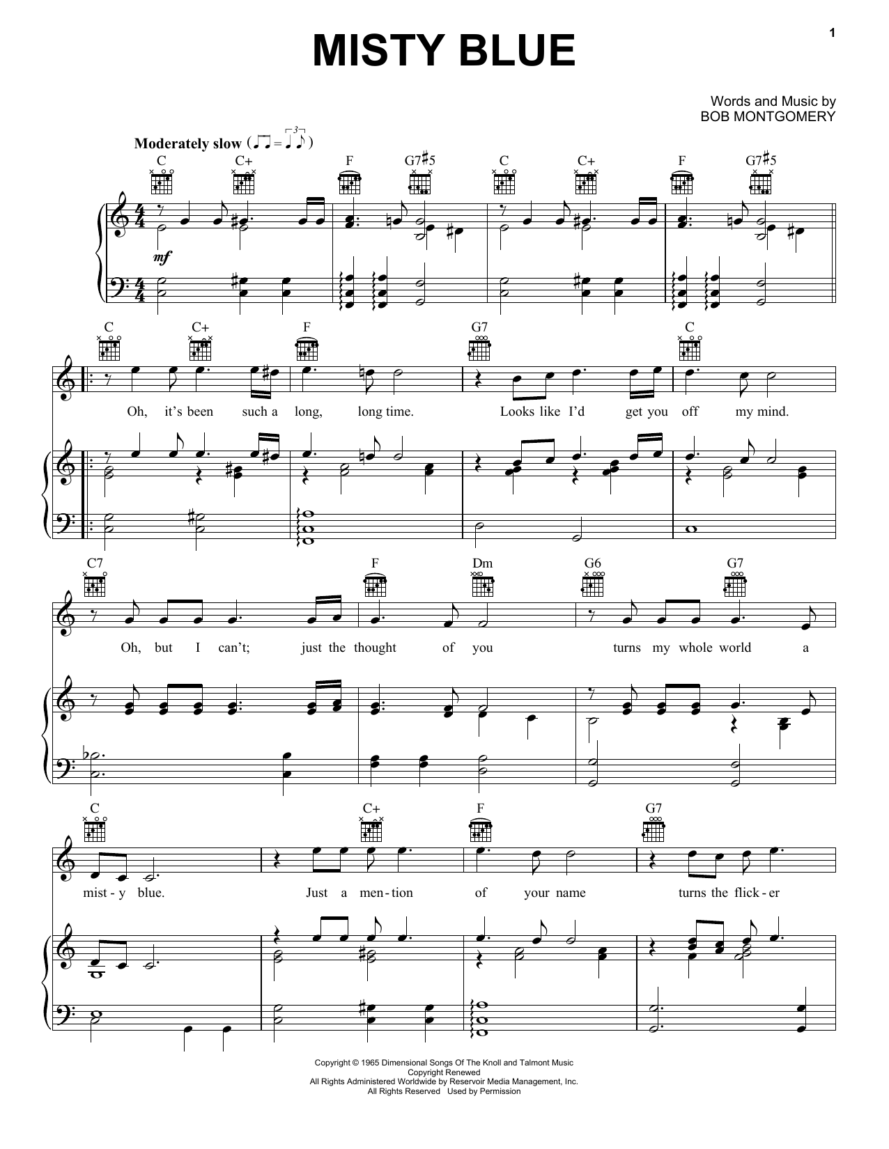 Eddy Arnold Misty Blue sheet music notes and chords. Download Printable PDF.