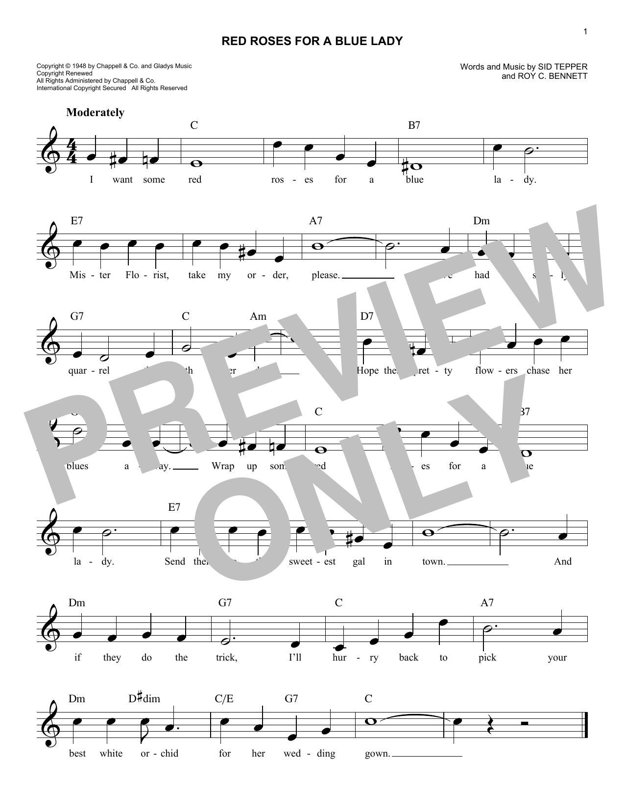 Learn to play Eddy Arnold Red Roses For A Blue Lady sheet music for Easy Lead Sheet / Fake Book in minutes. Price: 5.9900$ Eddy Arnold Red Roses For A Blue Lady sheet music notes and chords arranged for Easy Lead Sheet / Fake Book