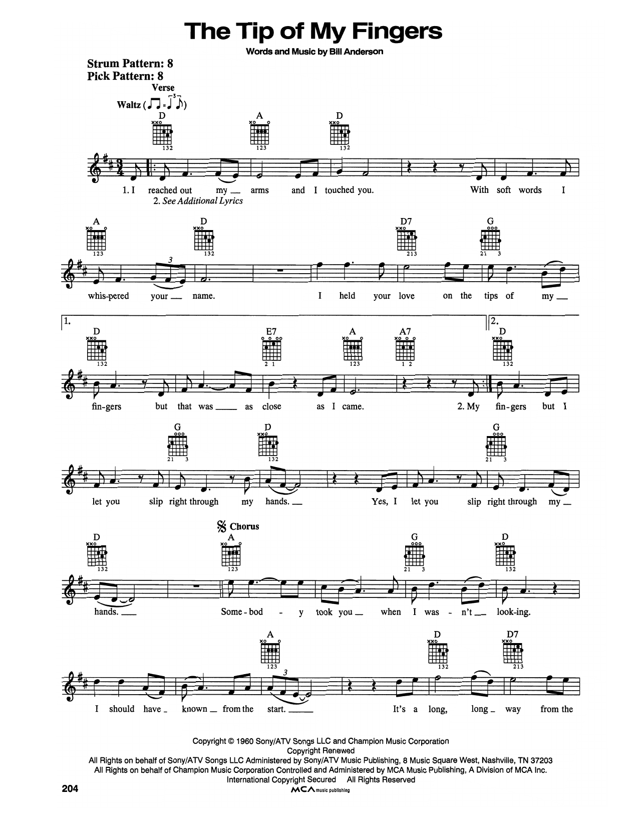 Eddy Arnold The Tip Of My Fingers sheet music notes and chords. Download Printable PDF.