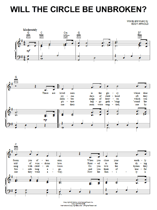 Eddy Arnold Will The Circle Be Unbroken sheet music notes and chords. Download Printable PDF.