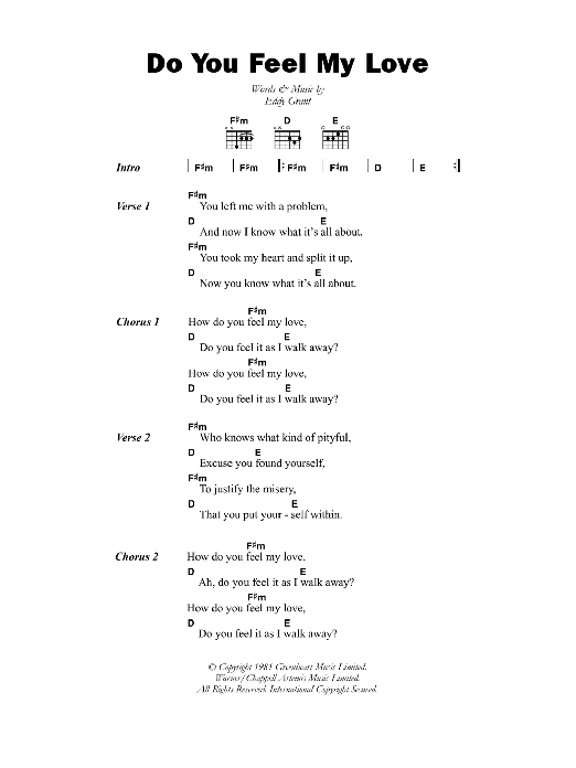 Eddy Grant Do You Feel My Love sheet music notes and chords arranged for Guitar Chords/Lyrics