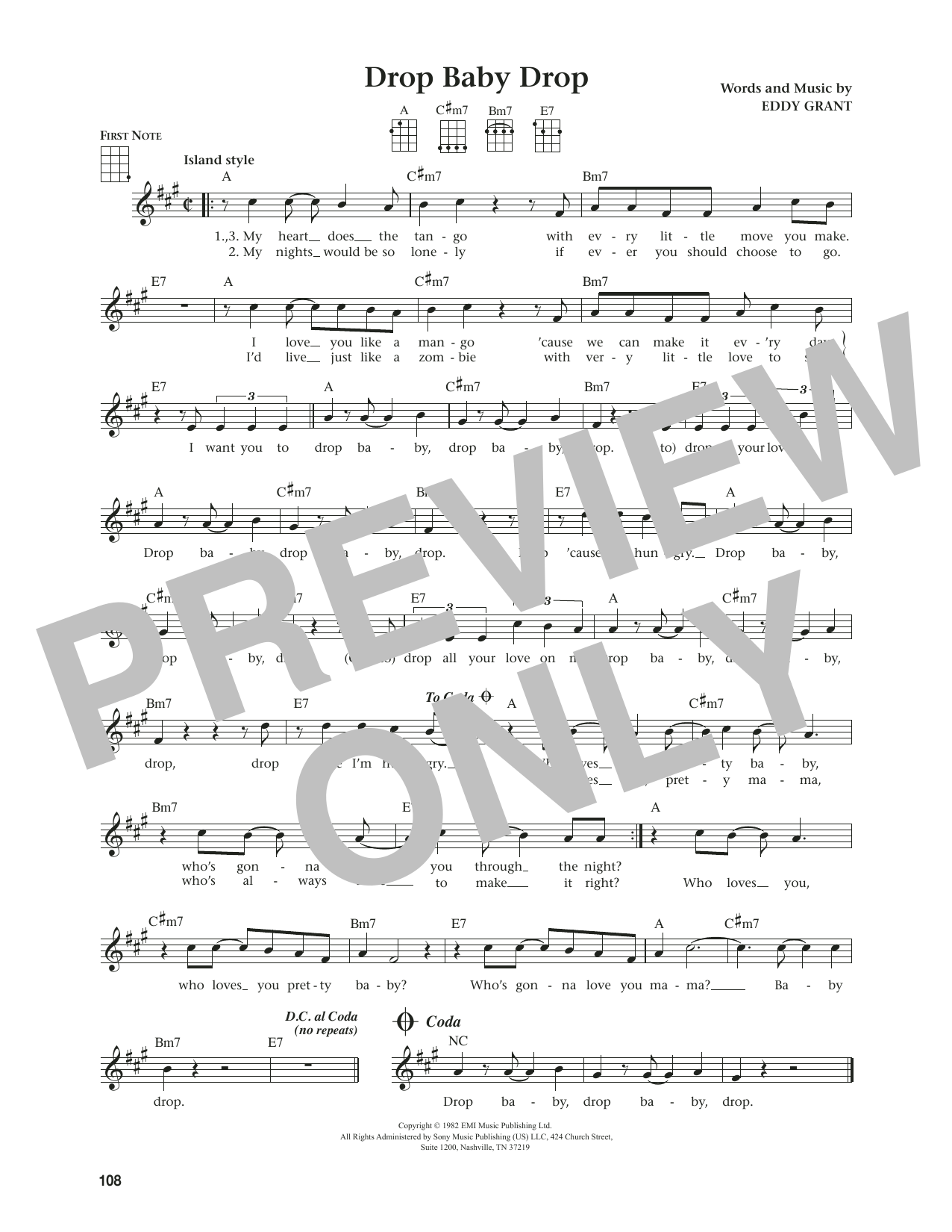 Eddy Grant Drop Baby Drop (from The Daily Ukulele) (arr. Jim Beloff) sheet music notes and chords. Download Printable PDF.