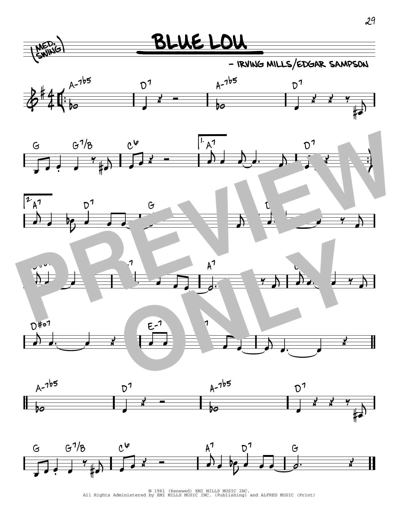 Edgar Sampson Blue Lou sheet music notes and chords arranged for Real Book – Melody & Chords