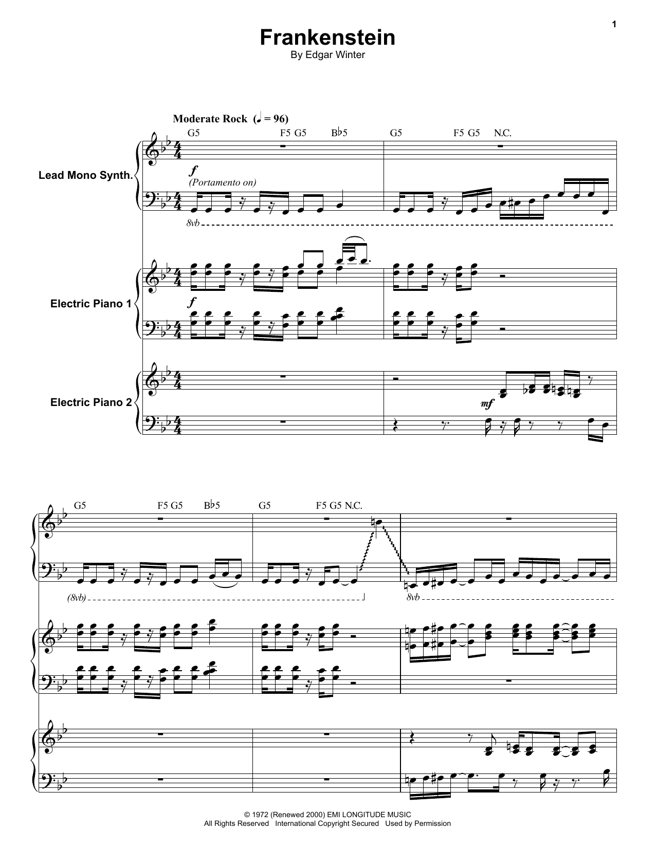 Edgar Winter Group Frankenstein sheet music notes and chords. Download Printable PDF.