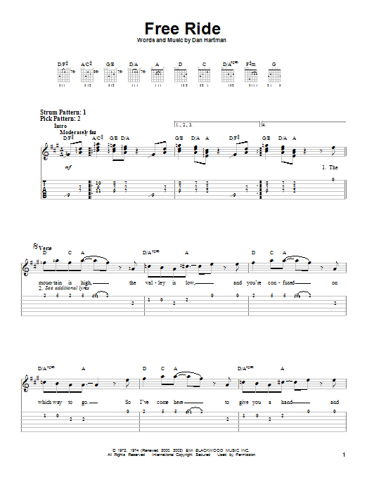 The Edgar Winter Group Free Ride sheet music notes and chords. Download Printable PDF.