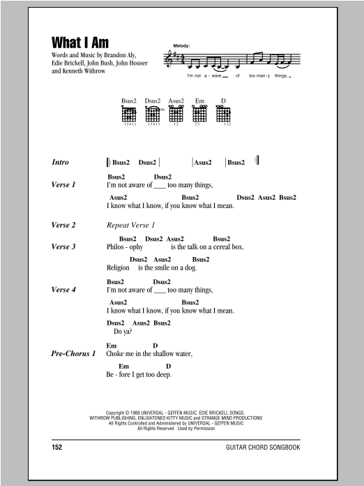 Edie Brickell What I Am sheet music notes and chords. Download Printable PDF.