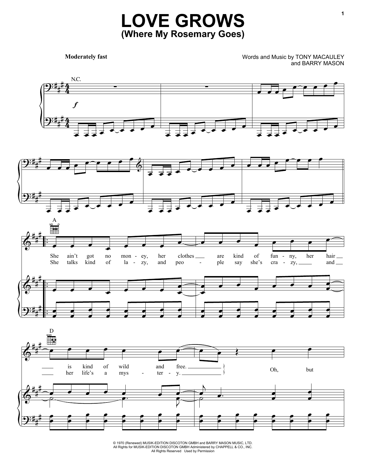 Edison Lighthouse Love Grows (Where My Rosemary Goes) sheet music notes and chords. Download Printable PDF.