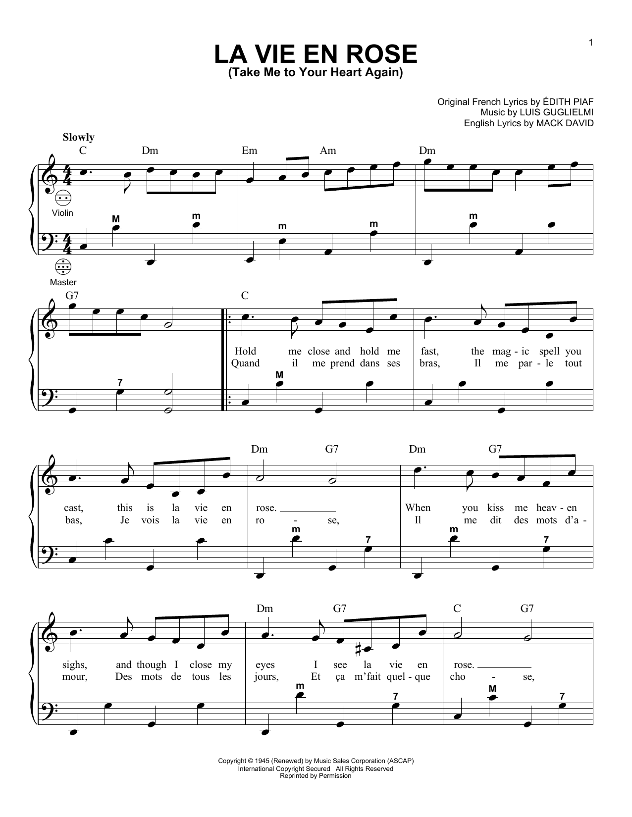 Gary Meisner La Vie En Rose (Take Me To Your Heart Again) sheet music notes and chords. Download Printable PDF.