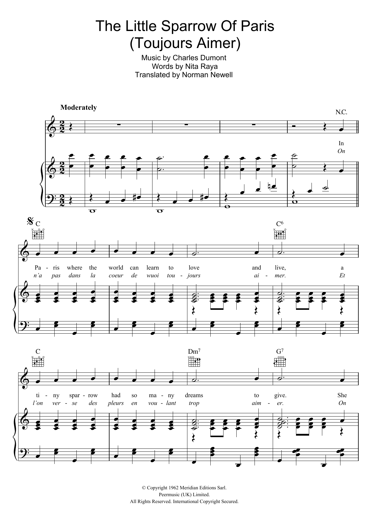 Learn to play Edith Piaf The Little Sparrow Of Paris (Toujours Aimer) sheet music for Piano, Vocal & Guitar Chords in minutes. Price: 7.8900$ Edith Piaf The Little Sparrow Of Paris (Toujours Aimer) sheet music notes and chords arranged for Piano, Vocal & Guitar Chords