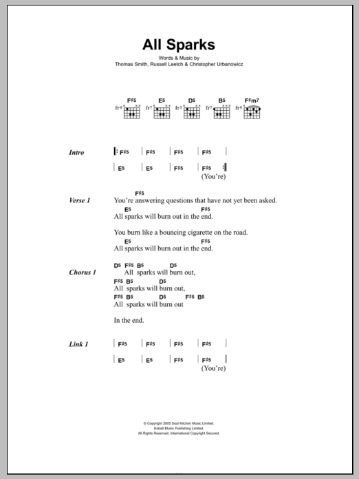 Editors All Sparks sheet music notes and chords. Download Printable PDF.