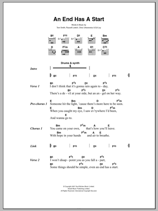 Editors An End Has A Start sheet music notes and chords. Download Printable PDF.