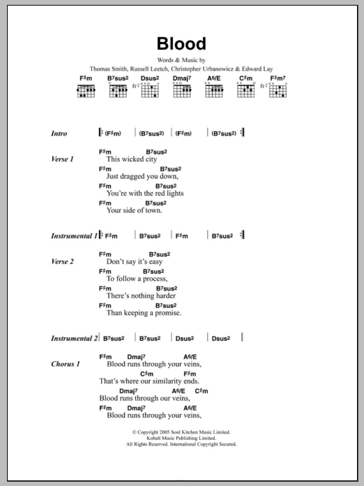 Editors Blood sheet music notes and chords. Download Printable PDF.