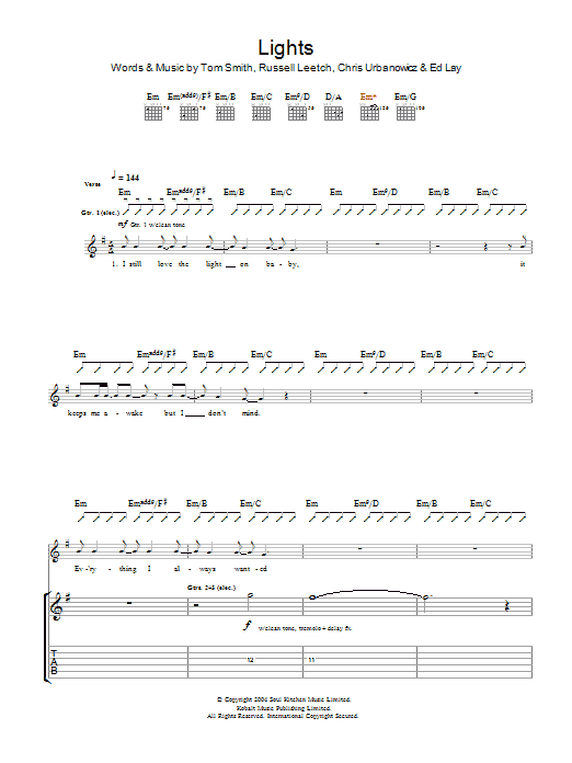 Learn to play Editors Lights sheet music for Guitar Tab in minutes. Price: 7.8900$ Editors Lights sheet music notes and chords arranged for Guitar Tab