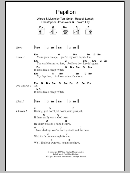 Editors Papillon sheet music notes and chords. Download Printable PDF.