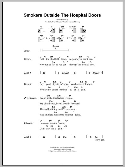 Editors Smokers Outside The Hospital Doors sheet music notes and chords. Download Printable PDF.