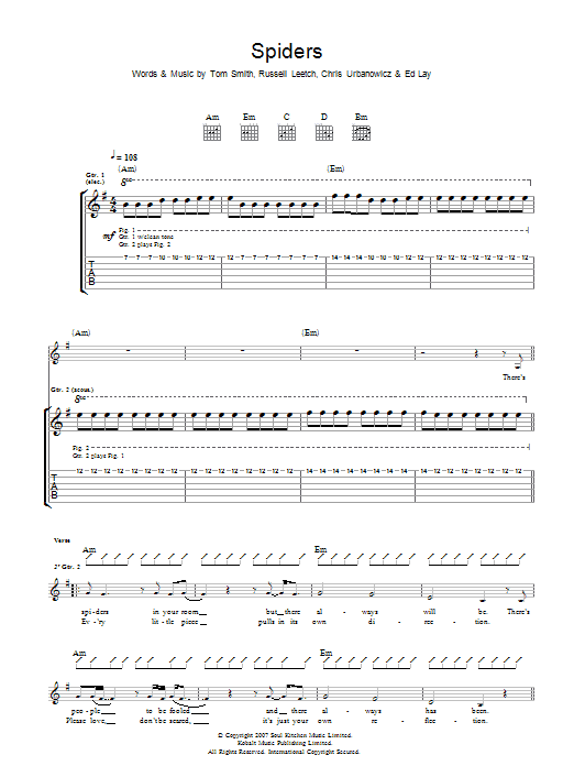 Learn to play Editors Spiders sheet music for Guitar Tab in minutes. Price: 7.8900$ Editors Spiders sheet music notes and chords arranged for Guitar Tab