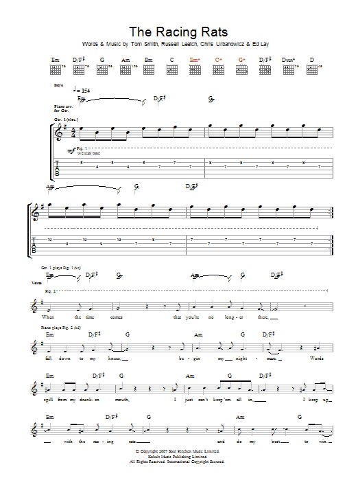 Learn to play Editors The Racing Rats sheet music for Guitar Tab in minutes. Price: 7.8900$ Editors The Racing Rats sheet music notes and chords arranged for Guitar Tab