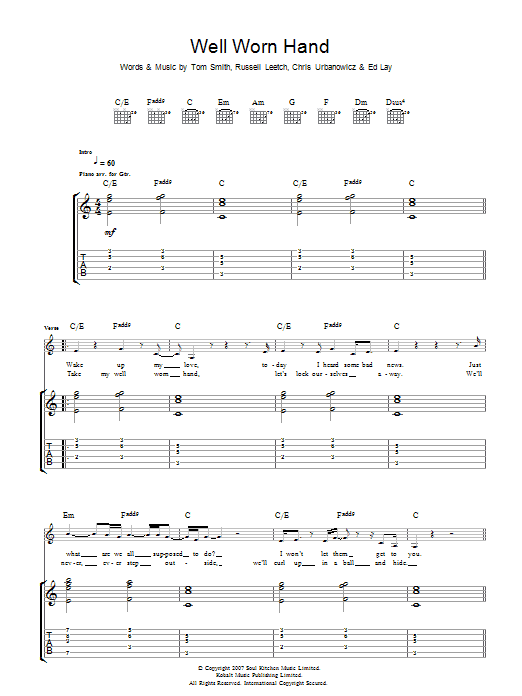Learn to play Editors Well Worn Hand sheet music for Guitar Tab in minutes. Price: 7.8900$ Editors Well Worn Hand sheet music notes and chords arranged for Guitar Tab
